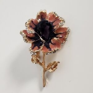 New in Package Pink & Purple Flower Pin/Brooch *Missing 1 Cryst…
